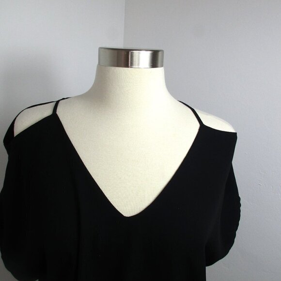 Shine Star Blouse Top Women Size L Black Cold Shoulder Sleeve Pullover Polyester - Picture 8 of 12